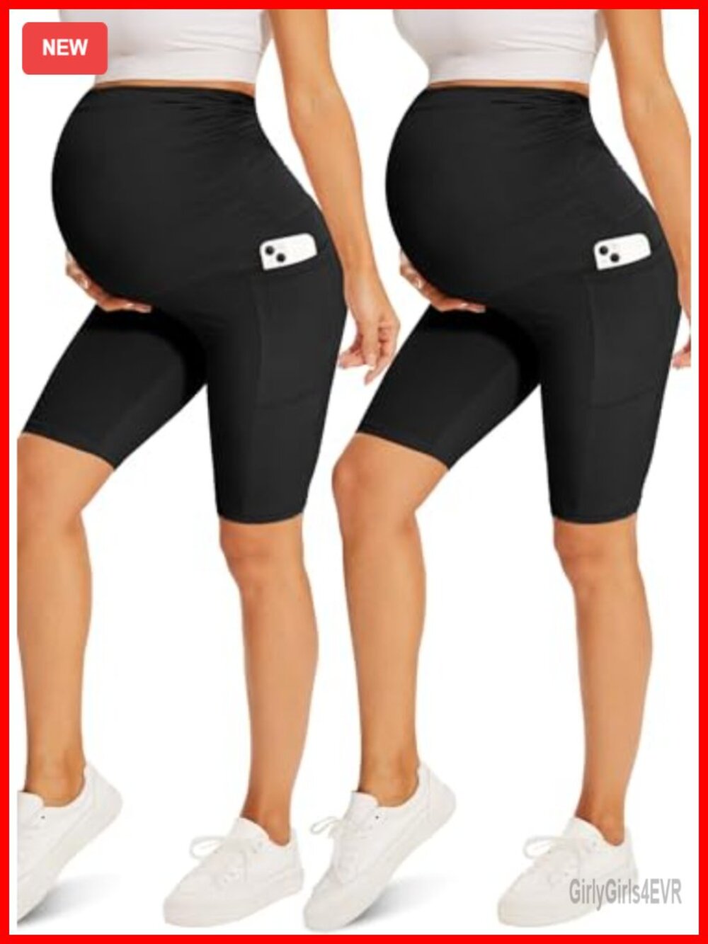 Maternity Biker Shorts High Rise Over Belly 8" Inseam with Pockets